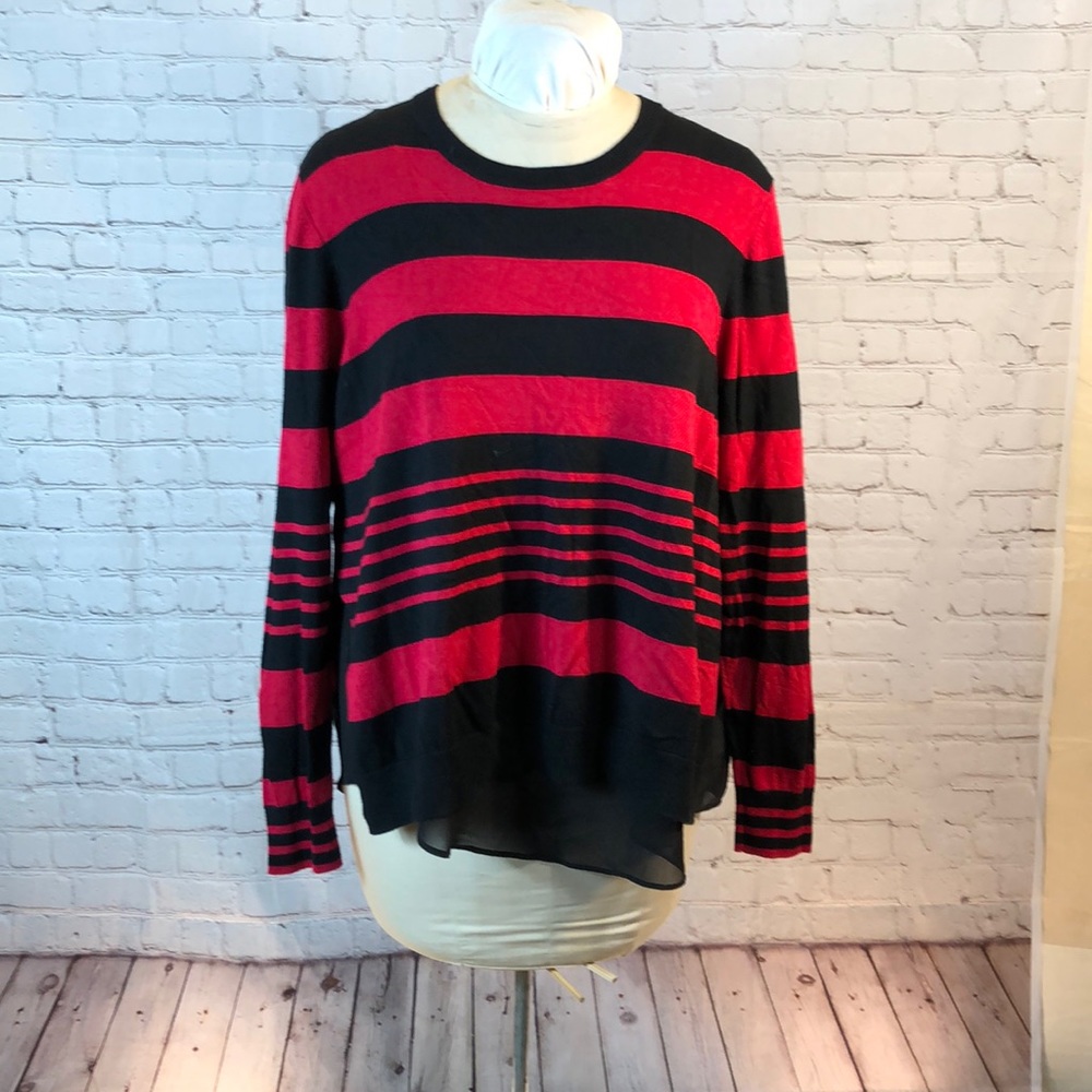 Lanalee Red Black Striped Sweater Sheer Underlay XL